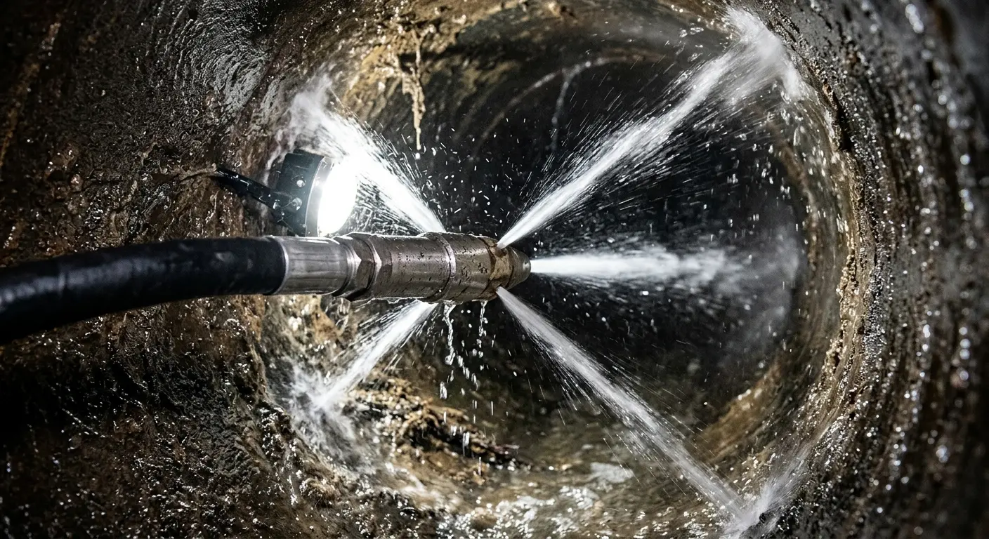 High-pressure hydro jetting nozzle cleaning sewer pipe for Trenchless Sewer Repair in Horn Lake